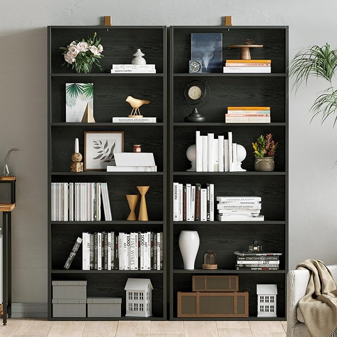 IRONCK Bookshelves and Bookcases Set of 2 Floor Standing 6 Tiers Display Storage Shelves 70 in Tall Bookcase Home Decor Furniture for Home Office, Living Room, Bed Room