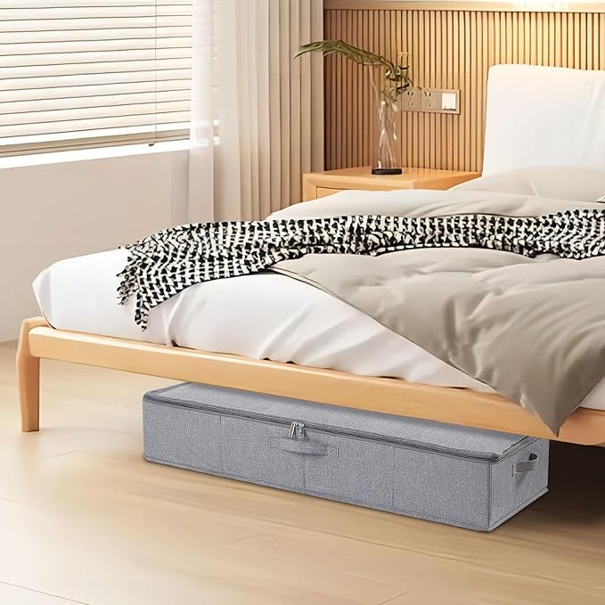 Underbed Storage Box, 23.6 x 11.8 x 5.9 Inch Clothes Organizer With Sturdy Structure and Reinforced Handles for Blanket, Sheets, Pillows, Towels, Shoes, Grey, 2 Pack