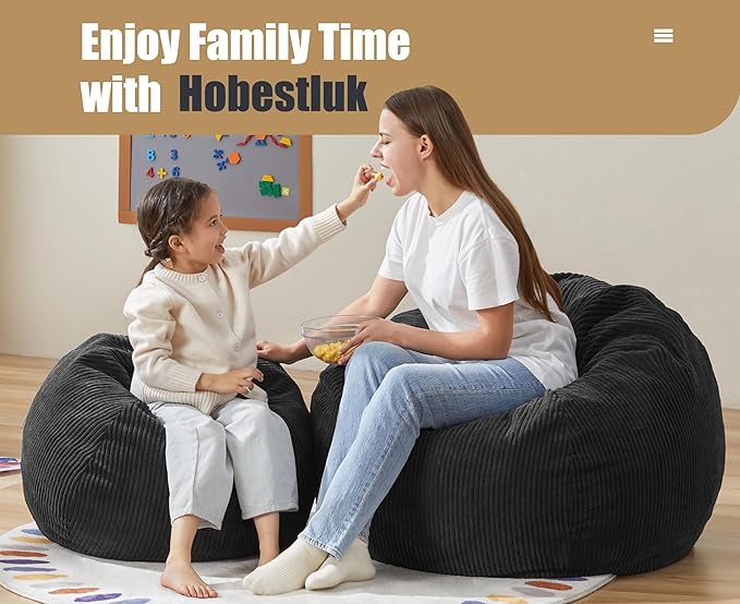 Hobestluk 3.5FT Bean Bag Chair Adult Bean Bag Chair Large Bean Bag Chair with Filler Included Teardrop Bean Bag with Removable Cover for Bedroom Living Room - (Large, Black)