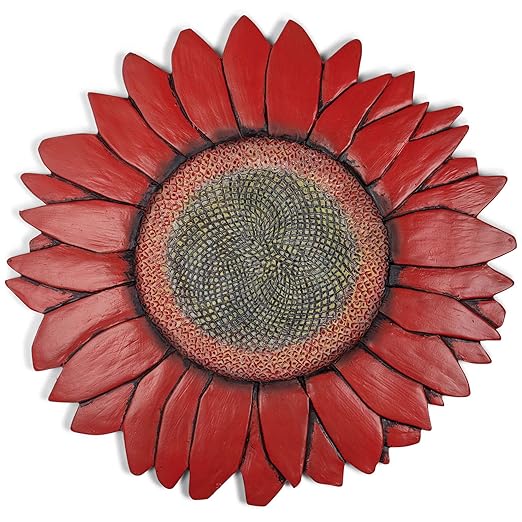 NAT & Jules Sunflower Shaped Dimensional Indoor Outdoor 12 inch Cast Resin Decorative Garden Stepping Stone, Patio, Walkway Sculpture Yard Art, Red