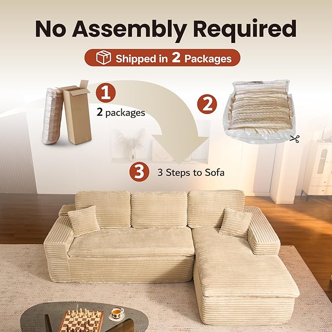 ovios 105” Modular Sectional Sofa with Thicken Seat Cushion, Cloud Couch with Deep Seat, Modern L-Shape Sofas Couches with Chaise,Upholstered Couches for Living Room Bedroom,Beige
