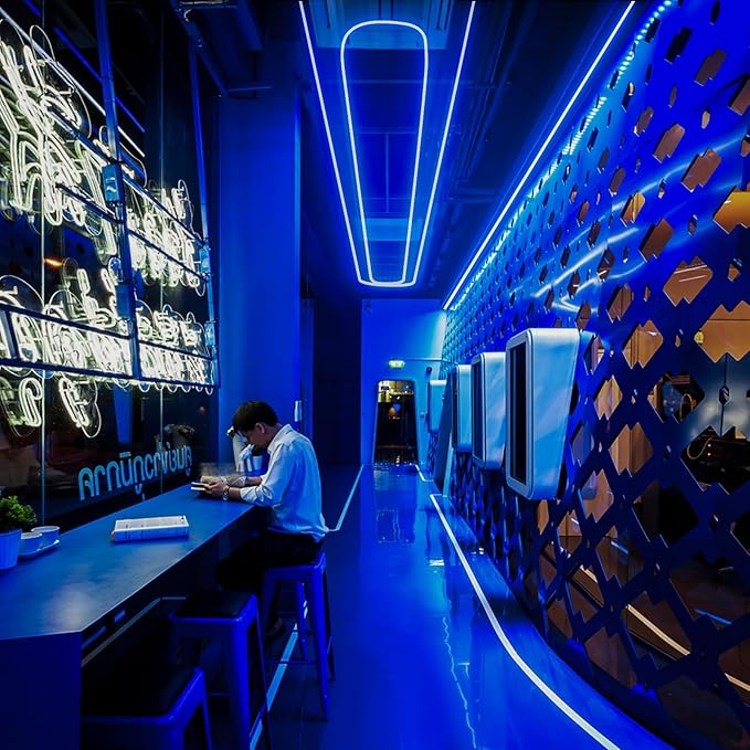 GZBtech Flexible LED Neon Rope Lights 66FT,AC 110-120V Waterproof Strip Light, 120 LEDs/M Cuttable Connectable Neon Lighting for Indoor Outdoor Home Decor/Commercial Building Use-Blue 20M