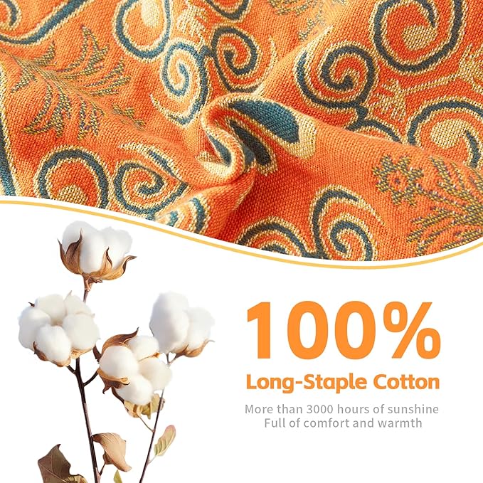 Colorful Throw Blanket Ultra Soft Cotton Orange Decorative Throw All Season Rustic Reversible Bohemian Throw Quilt Farmhouse Decoration(60"x80",04-Garland)