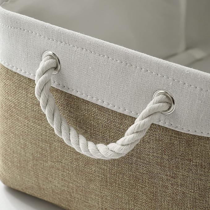 TcaFmac Organization and Storage Basket for Shelves - 16x12x12 inch Large 2 Pack Collapsible Storage Bins for Organization, Fabric Storage Cubes for Box Cloth Toy Books Kids (White & Khaki)