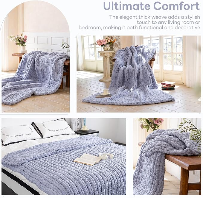 Chunky Knit Blanket - Luxury Soft Cozy 60 * 80 Throw Blanket,100% Woven Blanket Rope Knot Throw Blanket for Couch, Sofa, Home Decor, Gift - Machine Washable(Grey)