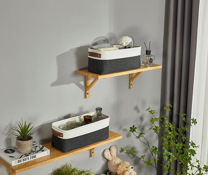 DECOMOMO Narrow Storage Bins Small Baskets for Organizing Bathroom, Toilet Tank, Towel Storage, Entryway, Gifts (Black and White - Set of 4)