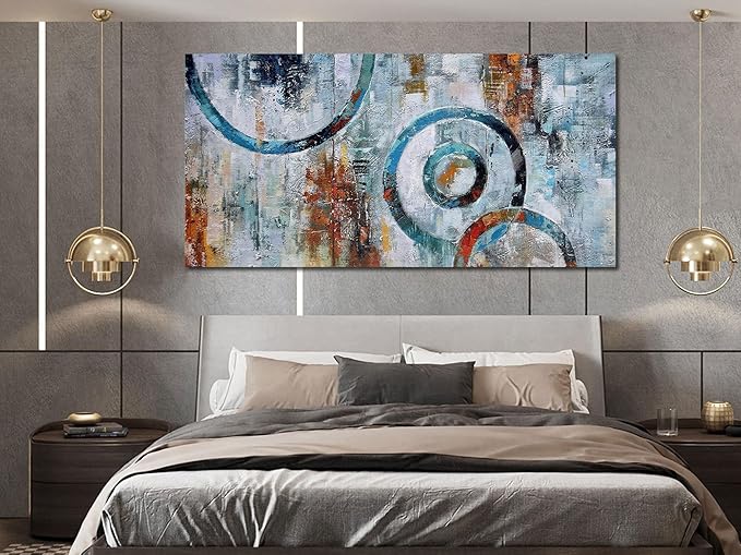 Arjun Abstract Wall Art Geometric Canvas Circle Painting Modern Grey Brown Picture Simple Artwork Framed for Bedroom Living Room Bathroom Home Office Wall Décor, Large Size 48"x24"