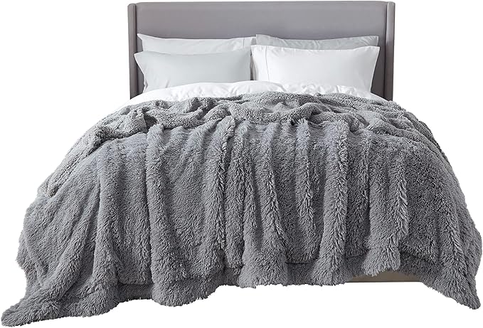 Bedsure GentleSoft Fluffy Grey King Size Blanket for Bed, Thick Soft Sherpa Faux Fur Fleece Bedding Fuzzy Plush Winter Warm Heavy Big Large King Blanket, Cozy Grey Gifts for Men Women, 108x90