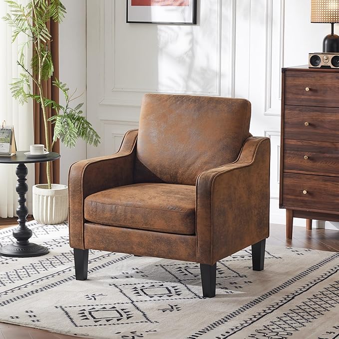 VINGLI Accent Chair for Living Room Chairs Rustic Reading Chair for Bedroom Scooped Arm Chair Mid Century Modern Accent Chairs Upholstered Comfy Chair for Apartment, Waiting Room