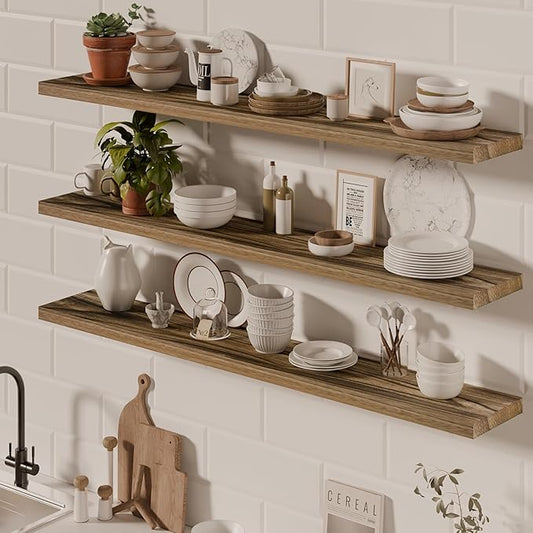 48 Inch Floating Shelves, 8 Inch Deep Floating Shelves for Wall, Hanging Shelf with Invisible Brackets, Wall Mounted Display Shelves for Bathroom, Bedroom, Living Room,3 Tier