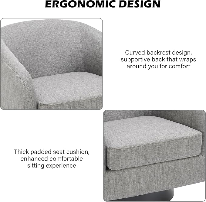 Swivel Barrel Accent Chair, Modern Round Linen Arm Chair for Living Room, Bedroom, Comfy Club Reading Chairs for Adults(Linen Fabric, Light Grey, Set of 1