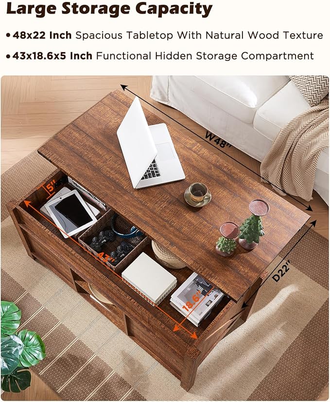 OKD 48" Farmhouse Lift Top Coffee Table with Sliding Barn Door,Rustic Center Table with Hidden Storage Compartment,Lifting Tabletop and Adjustable Shelf for Living Room,Office,Reclaimed Barnwood