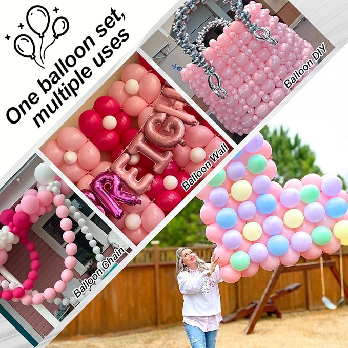Pastel Pink Quick Link Balloons, 60PCS 10 Inch Baby Pink Linking Balloons for Making Balloon Wall Heart Arch, Tails Balloon for Girls Wedding Birthday Baby Shower Valentine's Party Decorations