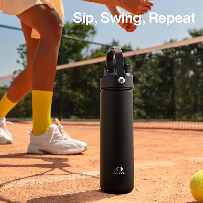 Insulated Water Bottle with Straw Stainless Steel Water Bottle, Leak-Proof, BPA-Free, Double Wall Vacuum Keeps Cold for 24 Hours for Sports, Travel, School (26 oz, Black Night)