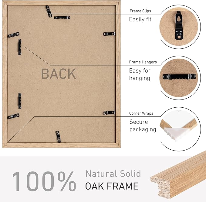 11x14 Picture Frame Natural Solid Oak Photo Frames with 8x10 Removable Mat Wall Hanging Large Handcrafted Frame with HD Plexiglass Wall and Tabletop Display Large Poster Frame