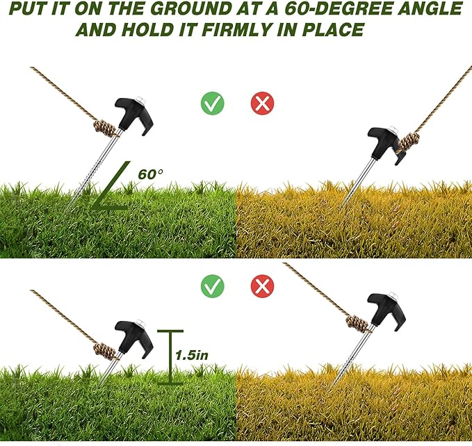 Hicarer 20 Pcs 20 Pcs 8'' Screw in Tent Stakes Heavy Duty Ground Metal Stakes for Inflatables with Hex Head Driver for Outdoor Camping Tent Inflatable Garden Decor (Black)