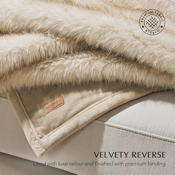 Luxury Faux Fur Throw Blanket, Soft Fluffy Faux Mink Blankets for Bed, Couch, Sofa, Thick Cozy Plush Warm Fur Throws with Reversible Velvet, Tipped Golden Fox, 50"x60"