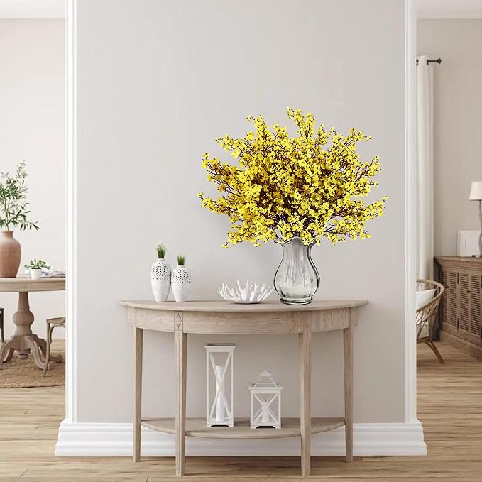 Sggvecsy 10 Pcs Babys Breath Artificial Flowers Gypsophila Bouquets Bulk Real Touch Fake Silk Flowers for Home Wedding DIY Floral Arrangement Kitchen Table Centerpiece Festival Decoration (Yellow)