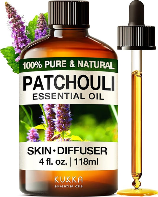 Kukka Patchouli Essential Oil for Skin & Diffuser - 4 Fl Oz - 100% Pure Natural Patchouli Oil, Captivating Scent for Body Perfumes, Aromatherapy & Soap Making Scent DIY