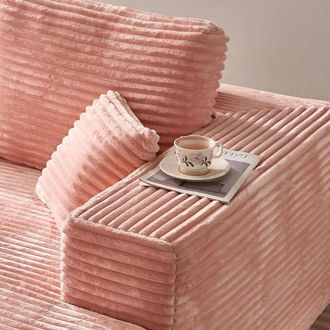 ovios 104" Cloud Sectional Couch with L-Shape Chaise,Modern Modular Sofa with Deep Seat, Upholstered Couches for Living Room Bedroom,No Assembly Required, Pink (Plush Corduroy Fabric)
