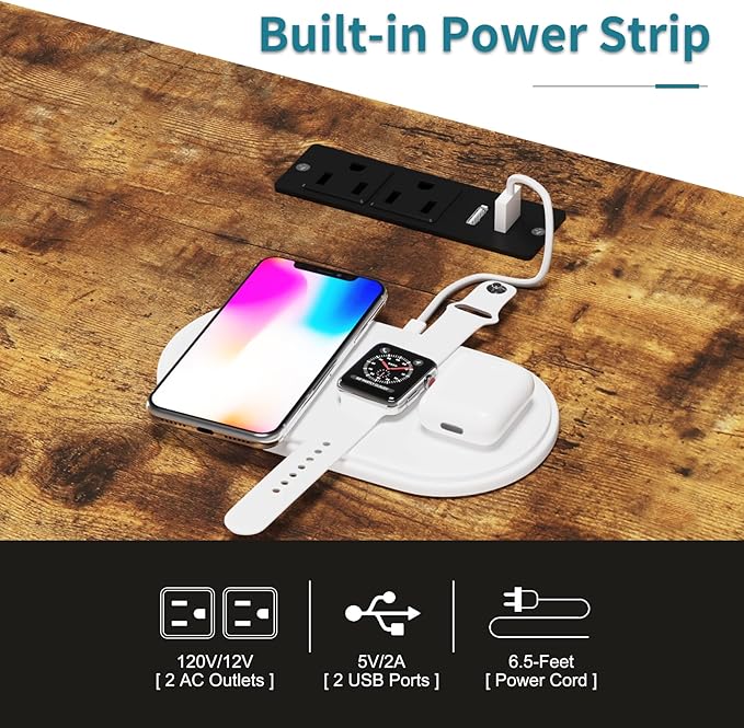 LUMTOK 55W 2-in-1 Dresser with Hanging Rack, 10 Drawers Dresser for Bedroom,Dressers with Fabric Drawers,LED Lights, Charging Station and Hanging Racks for Bedroom (Rustic Brown)