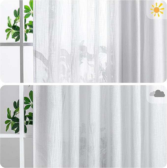 MYSKY HOME White Curtains 84 Inch Length for Living Room, Semi Sheer Cotton Blend Soft Touch Light Filtering Drapes for Doorways Sliding Glass Door 1 Panel, 100" Wide per Panel, White