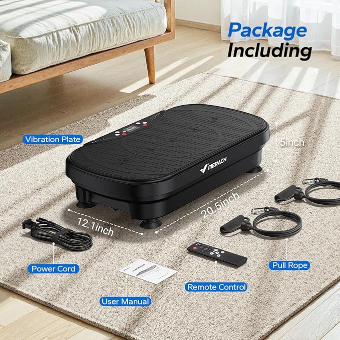 MERACH Vibration Plate Exercise Machine, Vibration Plate for Lymphatic Drainage Weight Loss, Vibrating Plate Exercise Machine with Bluetooth and LED Display, Workout Equipment for Women Men Home