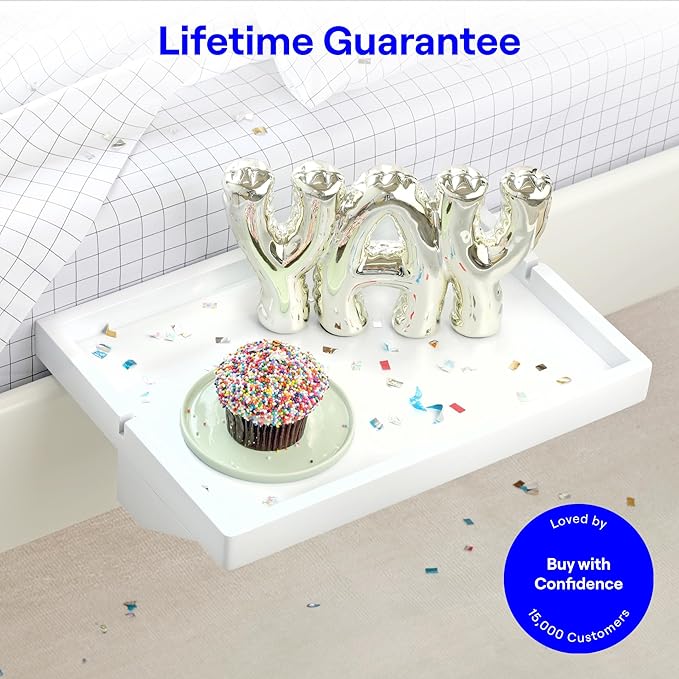 BedShelfie Bedside Shelf for Bunk Bed & Top Bunk, College Dorm Room & Loft Nightstand, Floating Bed Side Table Tray Storage - Original White Wood