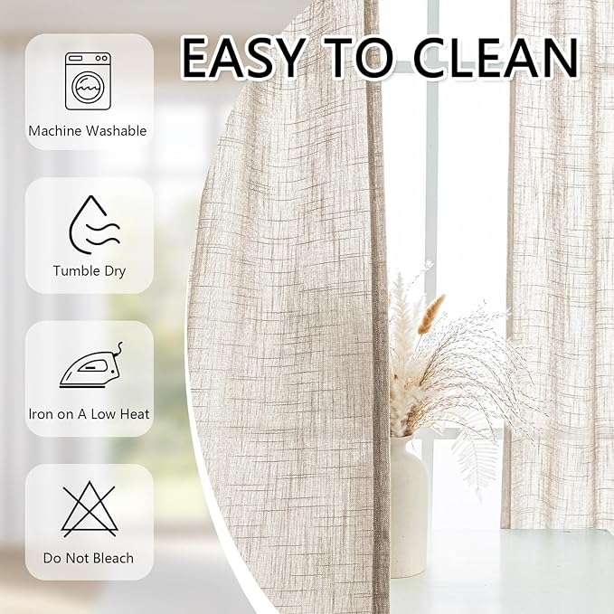 MYSKY HOME Oatmeal Curtains for Living Room, Semi Sheer Curtains & Drapes Light Filtering Farmhouse Country Boho Style Back Tab Draperies for Sliding Glass Door (Customsize, Light Oatmeal)