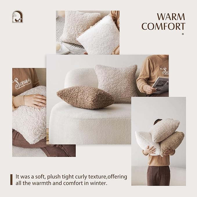 Foindtower Set of 2 Curly Teddy Wool Pillow Covers Decorative Boucle Textured Lumbar Throw Pillow Faux Fur Pillowcases Sheepskin Cushion Case for Sofa Bedroom Car 12"x20" Chocolate