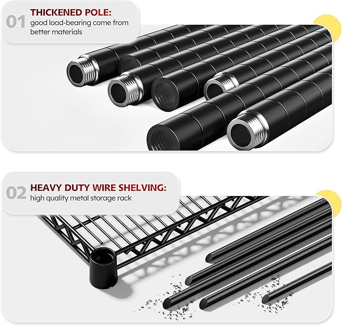 REIBII 55.5''W Storage Shelves 2500LBS Wire Shelving Rack with Wheels 75.6" H Heavy Duty Shelving Unit Adjustable Metal Shelves for Storage Rack Shelving for Kitchen Pantry 2PCS
