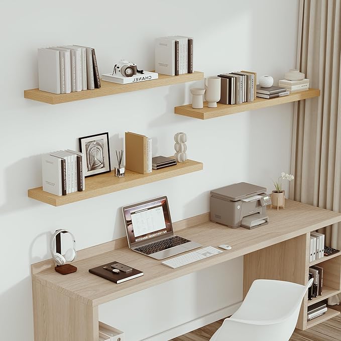 Single Floating Shelves Oak 48 Inches, 48 x 10 inch Deep x 1.8 in Thick, Long Wall Shelves Heavy Duty 80 lbs for Bedroom, Living Room, Kitchen, Office, Modern Shelf Book Home Decor