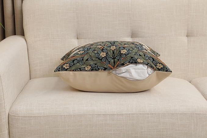 Charlotte Home Furnishings Pimpernel Blue Green Floral Throw Pillow Cover 18” x 18” – Double-Sided Tapestry Cushion Cover for Sofa, Couch, or Bed | 100% Cotton European Jacquard Woven