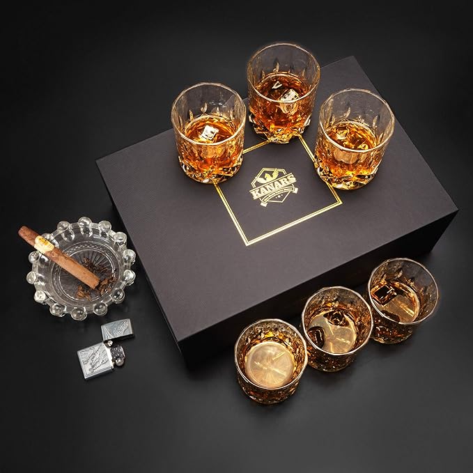 KANARS Whiskey Glasses Set of 6 with Elegant Gift Box,10 Oz Premium Old Fashioned Crystal Glass Tumbler for Liquor, Scotch, Cocktail or Bourbon Drinking, Gifts for Birthday Wedding Anniversary
