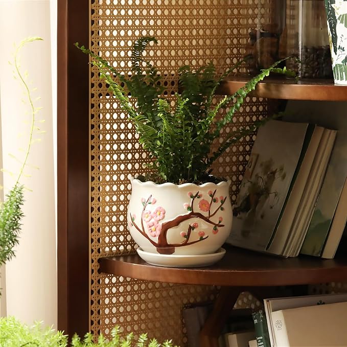 Ceramic Plant Pots with Drainage Holes and Saucers, Round Flower Pots for Indoor Plant, 3.9/5.2/6.7 Inches Small Flower Planters Set of 3