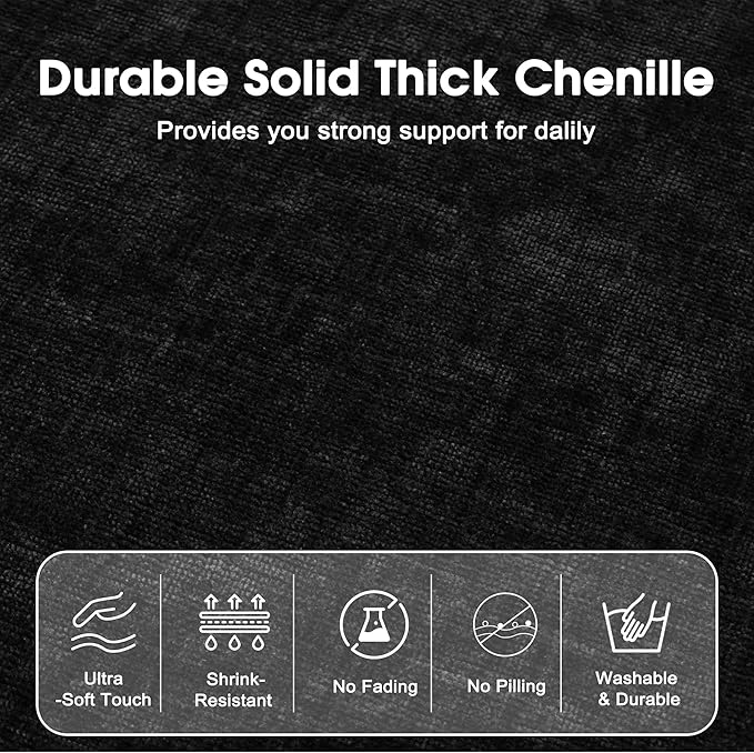 Modern Minimalist Chenille Modular Sectional Sofa, Deep-Seat 3-Seater L-Shaped Couch with Movable Ottoman and Thick Cushions, Upholstered Sofa for Living Room, Bedroom, Office, Apartment(Black L Sofa)