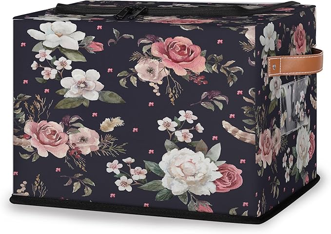 Rectangular Storage Baskets for Shelves - Waterproof Foldable Laundry Basket, Nursery Hamper, Reusable Toy Bin for Organizing Toys, Books, Clothes, Closet 14"x10.2" x10.4" (Flowers)