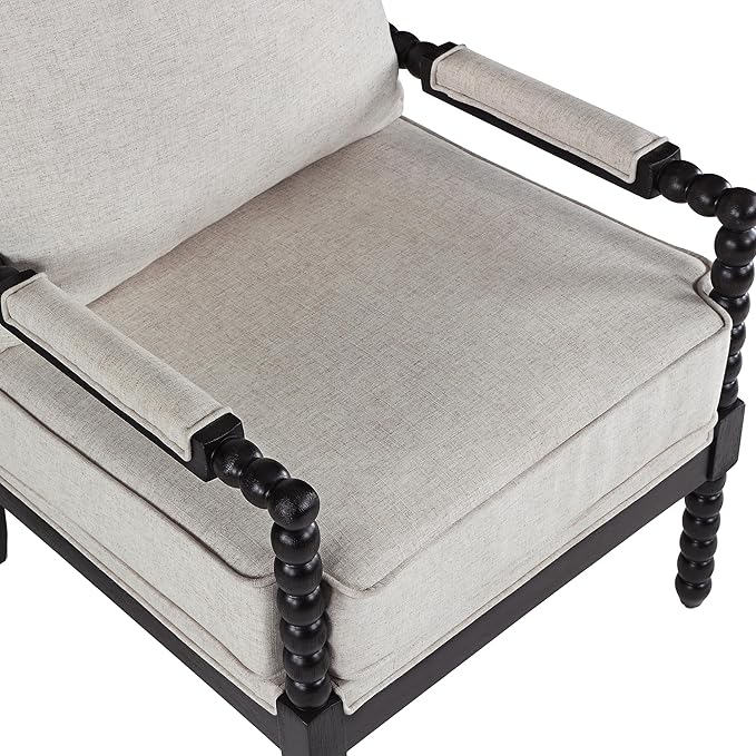 DUHOME Linen Fabric Spindle Accent Chairs Set of 2,Bobbin Chair with High Resilience Spring Cushion and Armrest Pads, Leisure Armchair for Living Room Bedroom Farmhouse Home Office Belcony