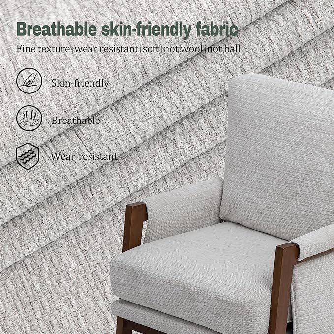 Modern Accent Chair for Living Room Mid Century Arm Chair Upholstered Bedroom Chair Comfy Lounge Chair with Solid Wood Frame, White