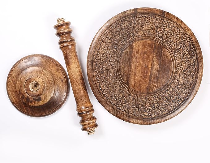 Lightnpro Hand Carved Solid Mango Wood Round Pillar Accent Table - 18" × 22" Rustic Farmhouse Side End Table | VintageRustic Boho Nightstand for Living Room, Bedroom & Entryway