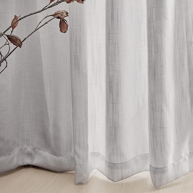 MYSKY HOME Grey Curtains 84 Inch Length, Living Room Curtains & Drapes Boho Sheer Light Filtering for Sliding Glass Door Windows Soft Elegant, 50" x 84", Light Grey, 2 Panels
