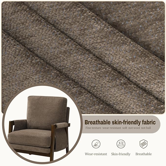 Modern Accent Chair for Living Room Mid Century Arm Chair Upholstered Bedroom Chair Comfy Lounge Chair with Solid Wood Frame, Dark Brown