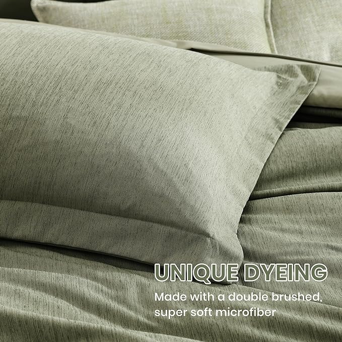 Monbix Full Size Comforter Set, Sage Green Bedding Comforter for Full Size Bed Set Reversible, Bedding Sets Full 7 Pieces, Cationic Dyeing Bed in a Bag with Comforter, Sheets, Pillowcases & Shams