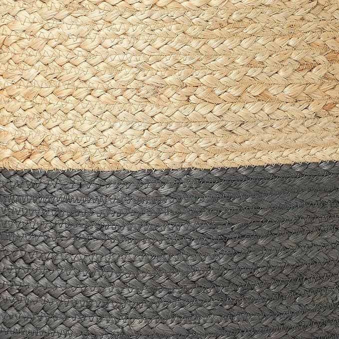 REDEARTH · Cylindrical Pouf Foot Stool Ottoman - Jute Braided Pouffe Poof Accent Sitting Footrest for Living Room, Bedroom, Nursery, Patio, Lounge & Other Rooms (Natural Gray, 18"x18"x14")