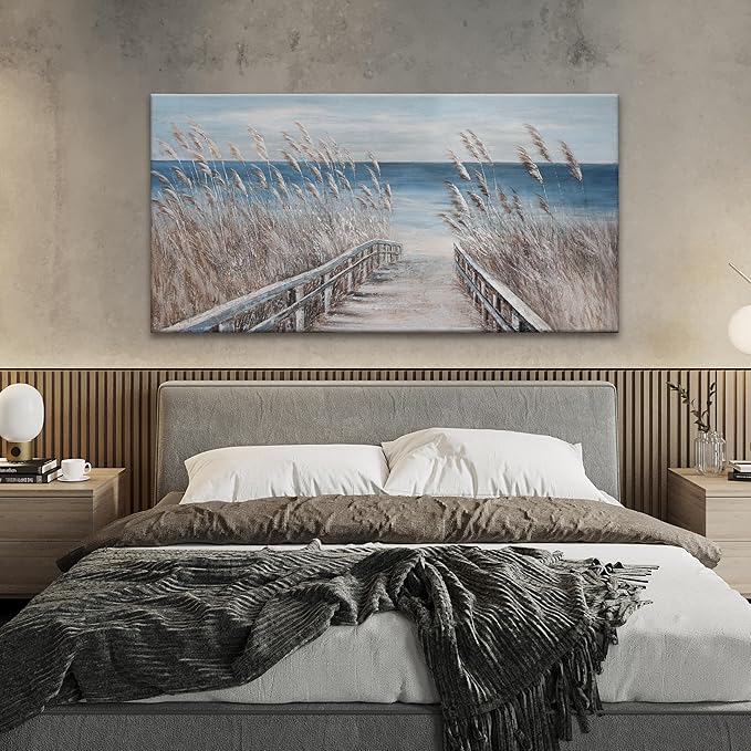 Canvas Wall Art Decor Large Wall Art for Living Room Vintage Coastal Wall Art Prints Landscape Beach Wall Art Decorations Blue Artwork for Walls Bedroom Office Kitchen Wall Decor 24" X 48"