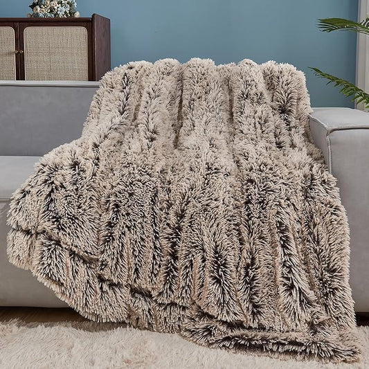 GONAAP Fuzzy Faux Fur Throw Blanket Twin Size Frosty Brown Super Soft Cozy Plush Fuzzy Shaggy Blanket for Couch Sofa Bed (Frosty Brown, Twin(60"x80"))