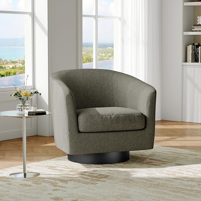 Swivel Barrel Accent Chair, Modern Round Chenille Fabric Arm Chair for Living Room, Bedroom, Comfy Club Reading Chairs for Adults(Chenille Fabric, Tan, Set of 2