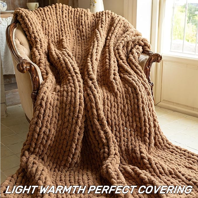 Chunky Knit Blanket - Luxury Soft Cozy 60 * 80 Throw Blanket,100% Woven Blanket Rope Knot Throw Blanket for Couch, Sofa, Home Decor, Gift - Machine Washable(Brown)