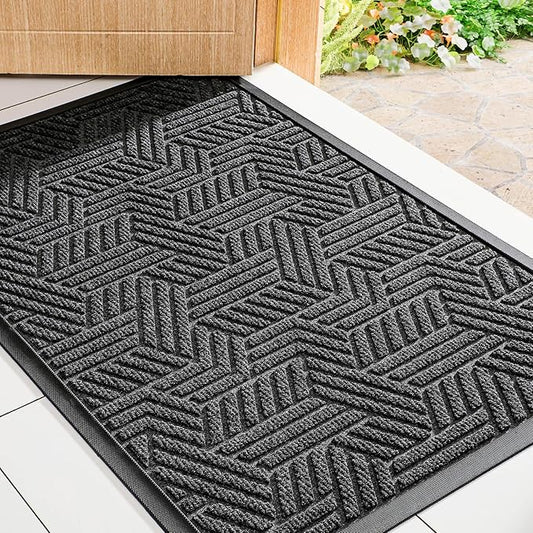 Mibao Front Door Mat Outside Entrance, Durable Outdoor Indoor Mat, Low Profile Heavy Duty Doormat, Non-Slip, Traps Dirt and Moisture, Easy Clean Patio Porch Entryway Mat, 32" x 47", Grey