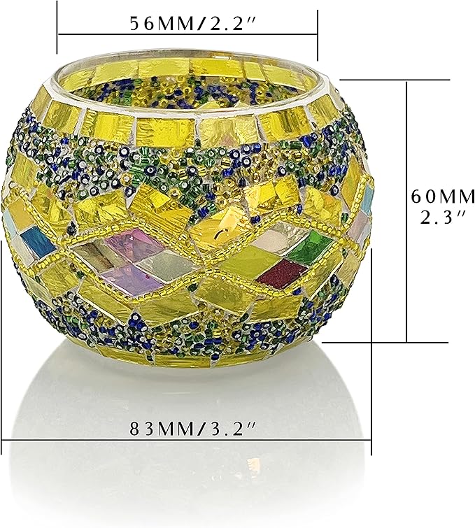 SHMILMH Glass Candle Holder Set of 4, Diwali Gift Votive Candle Holders Handmade Mosaic Glass Tealight Holders Diwali Christmas Table Decorations for Home